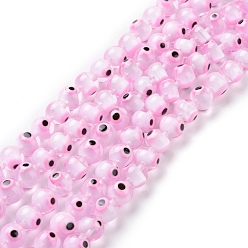 Pink Handmade Evil Eye Lampwork Round Bead Strands, Pink, 10mm, Hole: 1mm, about 39pcs/strand, 14.96 inch