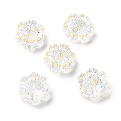 Clear AB Transparent Spray Painted Glass Beads, Lotus, Clear AB, 13x14x6mm, Hole: 1.2mm