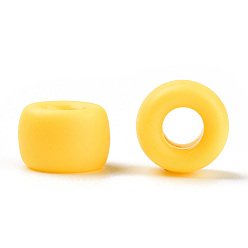 Gold Opaque Plastic Beads, Frosted, Barrel, Gold, 9x6mm, Hole: 3.8mm, about 1900pcs/500g