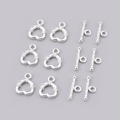 Silver Tibetan Style Toggle Clasps, Cadmium Free & Nickel Free & Lead Free, Heart, Silver, 18.5x14mm, Hole: 3mm