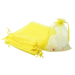 Yellow Organza Bags Jewellery Storage Pouches, Wedding Favour Party Mesh Drawstring Gift Bags, Yellow, 18x13cm