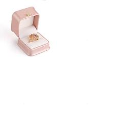 Pink Nbeads PU Leather Ring Gift Boxes, with Golden Plated Iron Crown and Velvet Inside, for Wedding, Jewelry Storage Case, Pink, 5.85x5.8x4.9cm