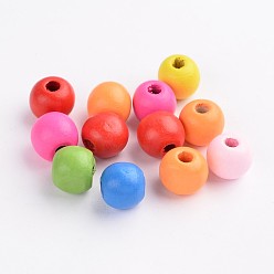 Mixed Color Dyed Natural Wood Beads, Round, Mixed Color, 14x13mm, Hole: 4mm, about 570pcs/500g