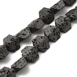 Gray Plated Electroplated Natural Lava Rock Beads Strands, Hexagon, Gray Plated, 8.5~9x8.5x4~4.5mm, Hole: 1mm, about 45pcs/strand, 15.35''~15.75''(39~40cm)