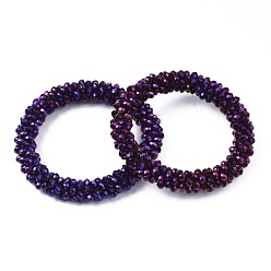 Indigo Faceted Electroplate Glass Beads Stretch Bracelets, Torsade Bracelets, Rondelle, Indigo, Inner Diameter: 2 inch(5cm)