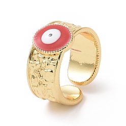 Red Enamel Evil Eye Open Cuff Ring, Real 18K Gold Plated Brass Jewelry for Women, Cadmium Free & Lead Free, Red, US Size 6 1/2(16.9mm)