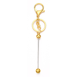 Oro Llavero con cuentas de barra de aleación para hacer joyas y manualidades, Con broches de langosta de aleación y anillo de hierro, dorado, 15.5~15.8 cm