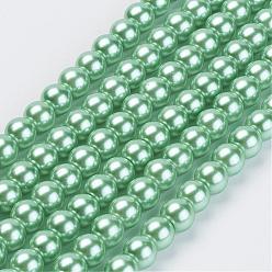 Aquamarine Eco-Friendly Glass Pearl Beads Strands, Grade A, Round, Dyed, Cotton Cord Threaded, Aquamarine, 10mm, Hole: 1.2~1.5mm, about 42pcs/strand, 15.7 inch