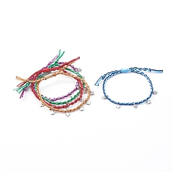 Couleur Mélangete Bracelets de perles de nylon tressés réglables, avec 304 breloques en forme de croix en acier inoxydable, couleur inox, couleur mixte, diamètre intérieur: 5/8~2-7/8 pouce (1.7~7.4 cm)
