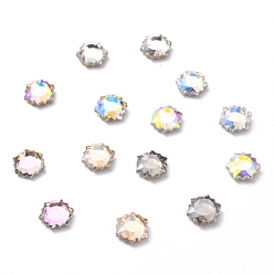 Color mezclado K 5 cabujones de diamantes de imitación de vidrio facetado, espalda plana, espalda plateada, hexágono, color mezclado, 8x8x3 mm