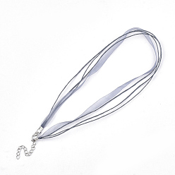 Slate Gray Waxed Cord and Organza Ribbon Necklace Making, with Iron Lobster Claw Clasps, Platinum, Slate Gray, 17.6 inch~17.8 inch(45~455cm), 7mm