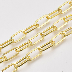 Золотой Цепи из несваренного железа, Плоско-овальные, тянутые удлиненные кабельные цепи, с катушкой, золотые, 15x6x1.2 мм, около 82.02 футов (25 м) / рулон
