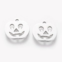 Stainless Steel Color 304 Stainless Steel Charms, Halloween, Pumpkin Jack-O'-Lantern, Stainless Steel Color, 12x12x1mm, Hole: 1.5mm