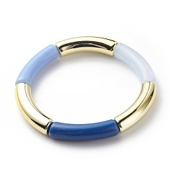 Bleu Marine Bracelet extensible perlé tube incurvé acrylique pour femme, bleu marine, diamètre intérieur: 2-1/8 pouce (5.3 cm)