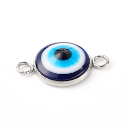 Stainless Steel Color Resin Evil Eye Links Connectors, with 304 Stainless Steel Settings, Stainless Steel Color, 13.5x21x4.5mm, Hole: 2.3mm