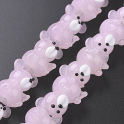 Perlas de Color Rosa Hebras de cuentas de murano con baches hechas a mano transparentes, oso, rosa perla, 19~20x14.5~16.5x16~17.5 mm, agujero: 2 mm, sobre 25 unidades / cadena, 10.79 pulgada (27.4 cm)
