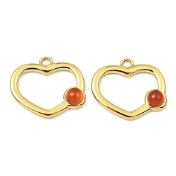 Red Agate Natural Red Agate Pendants, Ion Plating(IP) 316 Stainless Steel Heart Charms, Real 24K Gold Plated, 15.5x18x4mm, Hole: 1.6mm