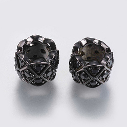 Gunmetal Brass Micro Pave Cubic Zirconia Beads, Column, Black, Gunmetal, 8x6mm, Hole: 4.5mm