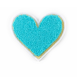 Turquoise Foncé Tissu tissu à broder informatisé repasser/coudre sur les patchs, cœur, turquoise foncé, 75x70mm