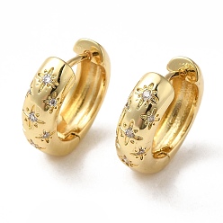 Real 18K Gold Plated Clear Cubic Zirconia Star Hoop Earrings, Brass Chunky Earrings for Women, Cadmium Free & Nickel Free & Lead Free, Real 18K Gold Plated, 15.5x4.5mm, Pin: 1mm