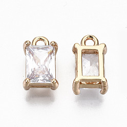 Crystal Brass Glass Rhinestone Pendants, Long-Lasting Plated, Cadmium Free & Lead Free, Rectangle, Light Gold, Crystal, 10x6x4.5mm, Hole: 1.4mm