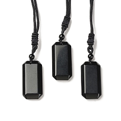 Obsidian Natural Obsidian Rectangle Pendant Necklace with Nylon Cord for Women, 25.98~27.17 inch(66~69cm)