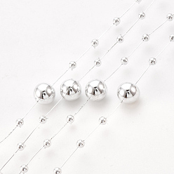 Plata Hilo de guirnalda de cuentas de perlas de imitación de plástico abs, ideal para cortina de puerta, decoración de la boda diy material, plata, 3~8 mm, sobre 60 m / rollo