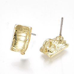Light Gold Hallazgos de aretes de aleación, con pasadores de acero, con bucle, Rectángulo, la luz de oro, 9.5x6.5~7 mm, agujero: 2 mm, pin: 0.7 mm