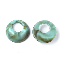 Dark Turquoise Acrylic Pendants, Imitation Gemstone Style, Flat Round, Dark Turquoise, 19.5x6mm, Hole: 8mm, about 460pcs/500g