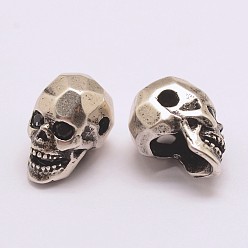 Antique Silver Brass Micro Pave Grade AAA Cubic Zirconia Beads, Long-Lasting Plated, Cadmium Free & Nickel Free & Lead Free, Skull, 925 Thailand Sterling Silver Plated, 13x7.5x9mm, Hole: 2mm