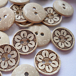 Tan Vintage 2-Hole Coconut Buttons, Coconut Button, Tan, about 15mm in diameter, about 100pcs/bag