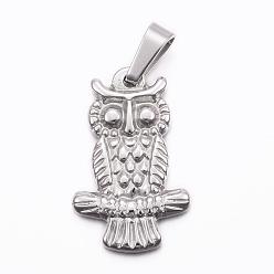 Stainless Steel Color 304 Stainless Steel Pendants, Owl, Stainless Steel Color, 26x16.5x3mm, Hole: 8x4mm