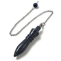 Lapis Lazuli Dyed Natural Lapis Lazuli Pointed Dowsing Pendulums, with 304 Stainless Steel Chains, Bullet Charm, 243mm, Bullet: 60x12.5mm, Hole: 3mm