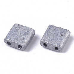 Silver 2-Hole Baking Paint Glass Seed Beads, Rectangle, Silver, 5x4.5~5.5x2~2.5mm, Hole: 0.5~0.8mm