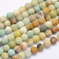 Flower Amazonite Natural Flower Amazonite Beads Strands, Round, Frosted, 6mm, Hole: 1mm, about 62pcs/strand, 15.7 inch(40cm)