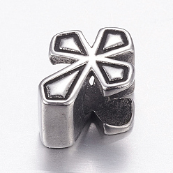 Antique Silver 304 Stainless Steel European Beads, Large Hole Beads, Cross, Antique Silver, 13x10x7mm, Hole: 5mm