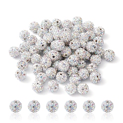 Cristal AB Perles de boule pave disco , Perles de strass d'argile polymère , ronde, cristal ab, pp 13 (1.9~2 mm), 6 rangées de strass, 10mm, Trou: 1.5mm