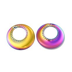 Rainbow Color Ion Plating(IP) 304 Stainless Steel Pendants, Donut Charm, Rainbow Color, 32x22x2mm, Hole: 1.4mm