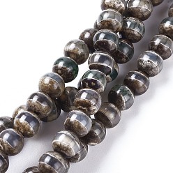 Kaki Brins de perles d'agate dzi à motif rayé tibétain naturel, ronde, teints et chauffée, kaki, 6mm, Trou: 1mm, Environ 65 pcs/chapelet, 15 pouce