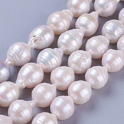 White Natural Cultured Freshwater Pearl Beads Strands, Potato, White, 11~15x10~11mm, Hole: 0.6mm, about 29~32pcs/strand, 14.96 inch~15.35 inch(38~39cm)