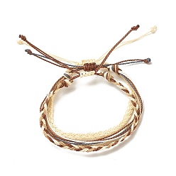 Kaki 3 pcs 3 ensembles de bracelets tressés en polyester ciré de style, bracelets cordon multi-chaînes pour femmes, kaki, diamètre intérieur: 2-1/4~3-3/8 pouce (5.7~8.6 cm), 1 pc / style