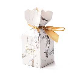 Others Paper Candy Boxes, with Polyester Ribbon, for Bakery Box, Baby Shower Gift Box, Marble Pattern, 5x5x12.8cm