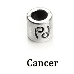 Cancer Antique Silver Plated Alloy European Beads, Large Hole Beads, Column with Twelve Constellations, Cancer, 7.5x7.5mm, Hole: 4mm, 60pcs/bag