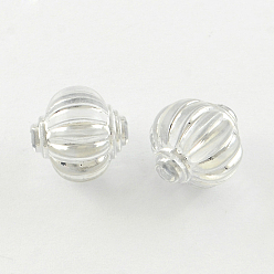 Clear Lantern Plating Transparent Acrylic Beads, Silver Metal Enlaced, Clear, 14mm, Hole: 2mm, about 402pcs/500g