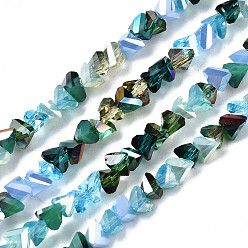 Turquoise Electroplate Glass Beads Strands, Triangle, Turquoise, 3.5x6x4.5mm, Hole: 1mm, about 100pcs/strand, 13.39''(34cm)