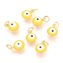 Gold Brass Enamel Charms, Real 18K Gold Plated, Long-Lasting Plated, with Jump Ring, Evil Eye, Gold, 9.5x6.5x4.5mm, Hole: 2.5mm