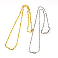 Couleur Mélangete Fabrication de collier de chaîne de corde en acier inoxydable 304 à la mode, avec fermoir pince de homard, couleur mixte, 21.5 pouces ~ 24 pouces (54.6~60.9 cm) x3 mm