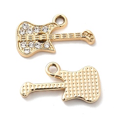 Golden UV Plating Alloy Pendants, with Crystal Rhinestone, Guitar Charms, Golden, 21x11.5x2mm, Hole: 2mm