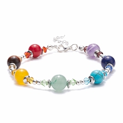 Pierre Mélangete Bracelet rond en perles de pierres précieuses mélangées, 7 bijoux chakra pour femmes, 7-5/8 pouce (19.5 cm)