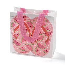 Pink Tongs imprimées sur le thème de la plage d'été, sacs cadeaux pliants non tissés réutilisables avec poignée, sac à provisions imperméable portable pour emballage cadeau, rectangle, rose, 9x19.8x20.5 cm, pli: 24.8x19.8x0.1 cm